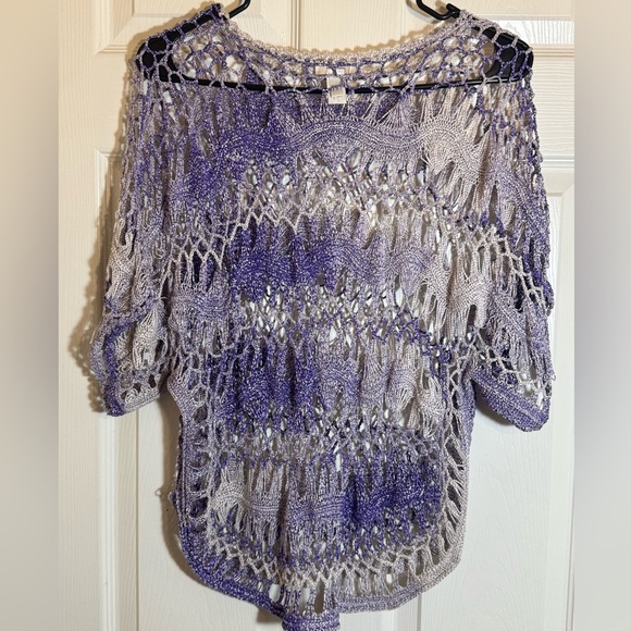 Chico’s Purple and White Crochet Knit Boho Festival Top - Picture 2 of 7